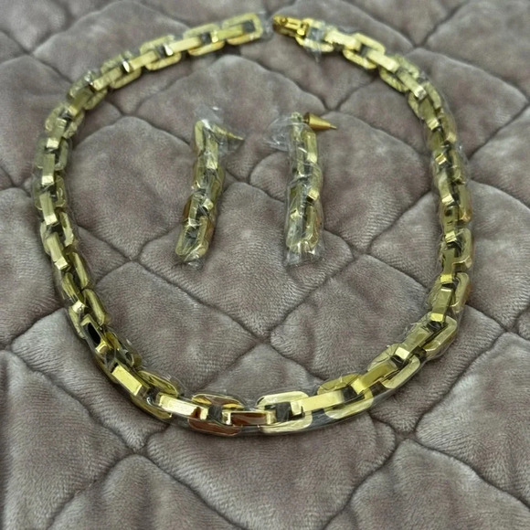 EDDIE BORGO 12k gold plate supra link necklace & dangle earrings designer set - Picture 4 of 8